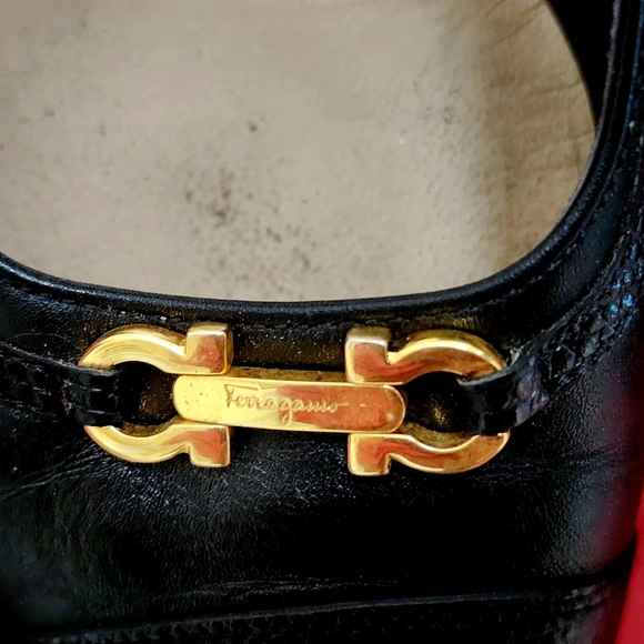 FERRAGAMO | Luisetta style | 9.5 women | Black leather & Lizard trim - Picture 5 of 9